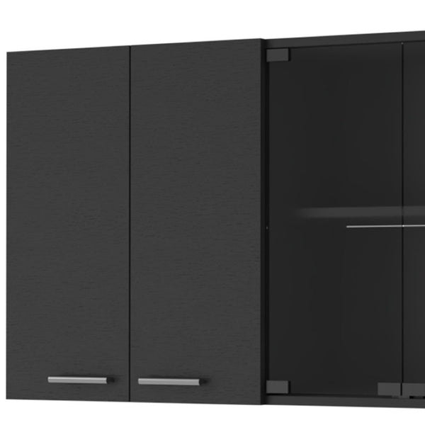 HomeRoots 59" Black Wood Wall-Mounted China Cabinet - Modern Storage & Display with Six Doors for Your Home 478215