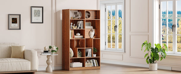 English Elm Modern Wood Grain Bookshelf Cat Habitat with Climbing Cubbies for Living Room Brown N752P395027D