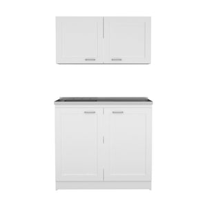 HomeRoots 42" Stylish Black and White Wood Accent Cabinet with Four Doors for Modern Home Storage Solutions 478239