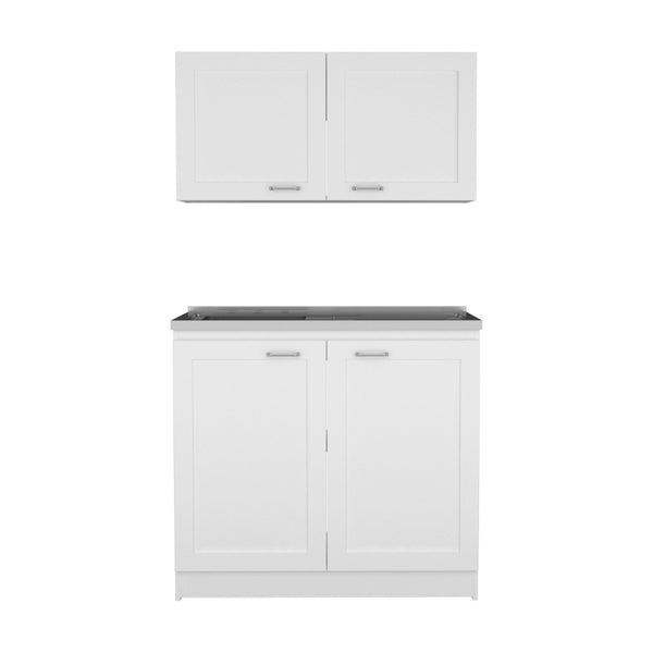 HomeRoots 42" Stylish Black and White Wood Accent Cabinet with Four Doors for Modern Home Storage Solutions 478239
