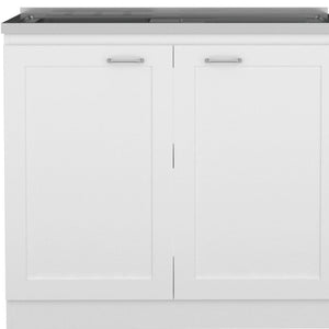 HomeRoots 42" Stylish Black and White Wood Accent Cabinet with Four Doors for Modern Home Storage Solutions 478239
