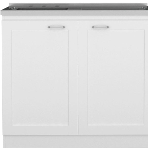 HomeRoots 42" Stylish Black and White Wood Accent Cabinet with Four Doors for Modern Home Storage Solutions 478239