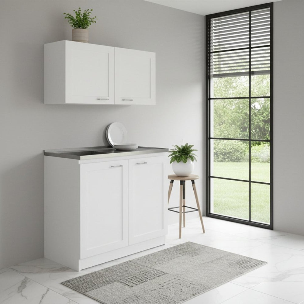 HomeRoots 42" Stylish Black and White Wood Accent Cabinet with Four Doors for Modern Home Storage Solutions 478239