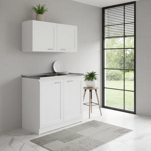 HomeRoots 42" Stylish Black and White Wood Accent Cabinet with Four Doors for Modern Home Storage Solutions 478239