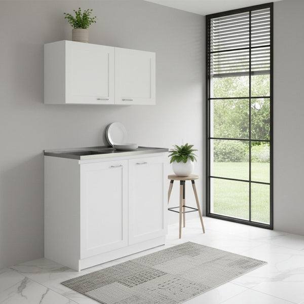 HomeRoots 42" Stylish Black and White Wood Accent Cabinet with Four Doors for Modern Home Storage Solutions 478239