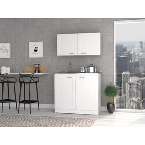 HomeRoots 42" Stylish Black and White Wood Accent Cabinet with Four Doors for Modern Home Storage Solutions 478239
