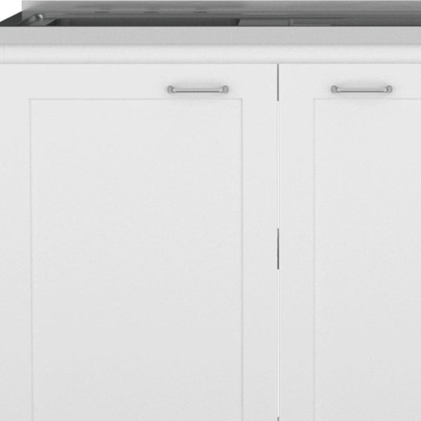HomeRoots 42" Stylish Black and White Wood Accent Cabinet with Four Doors for Modern Home Storage Solutions 478239