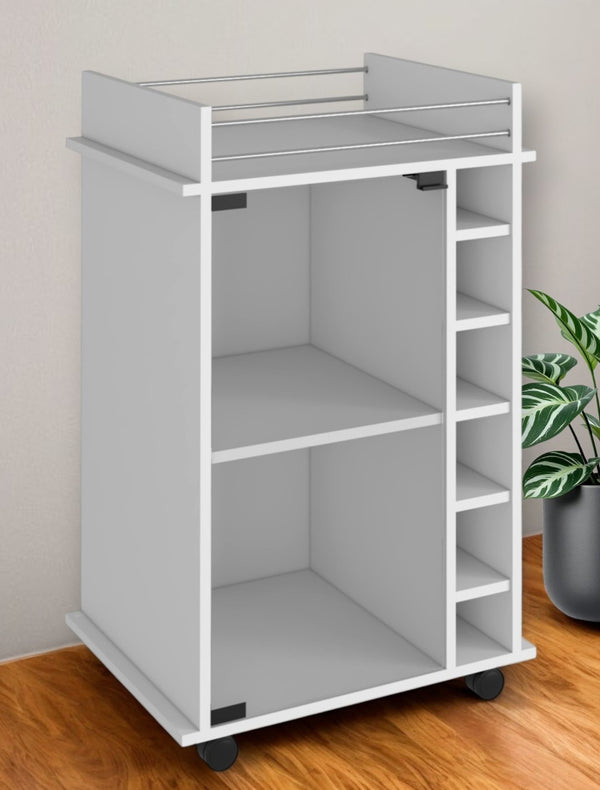 HomeRoots White Rolling Bar Cart with Wine Rack & Glass Storage - Stylish, Modern Design for Effortless Entertaining 478241