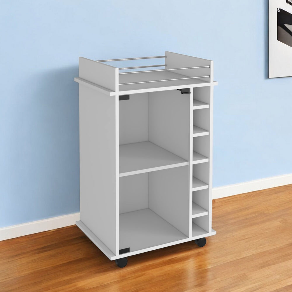 Homeroots White Rolling Bar Cart With Wine Storage  Particle Board 478241
