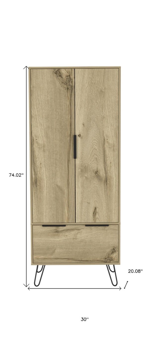 HomeRoots 74" Oak Wood Combo Dresser with Drawer and Cabinet - Stylish Storage Solution for Any Space 478242