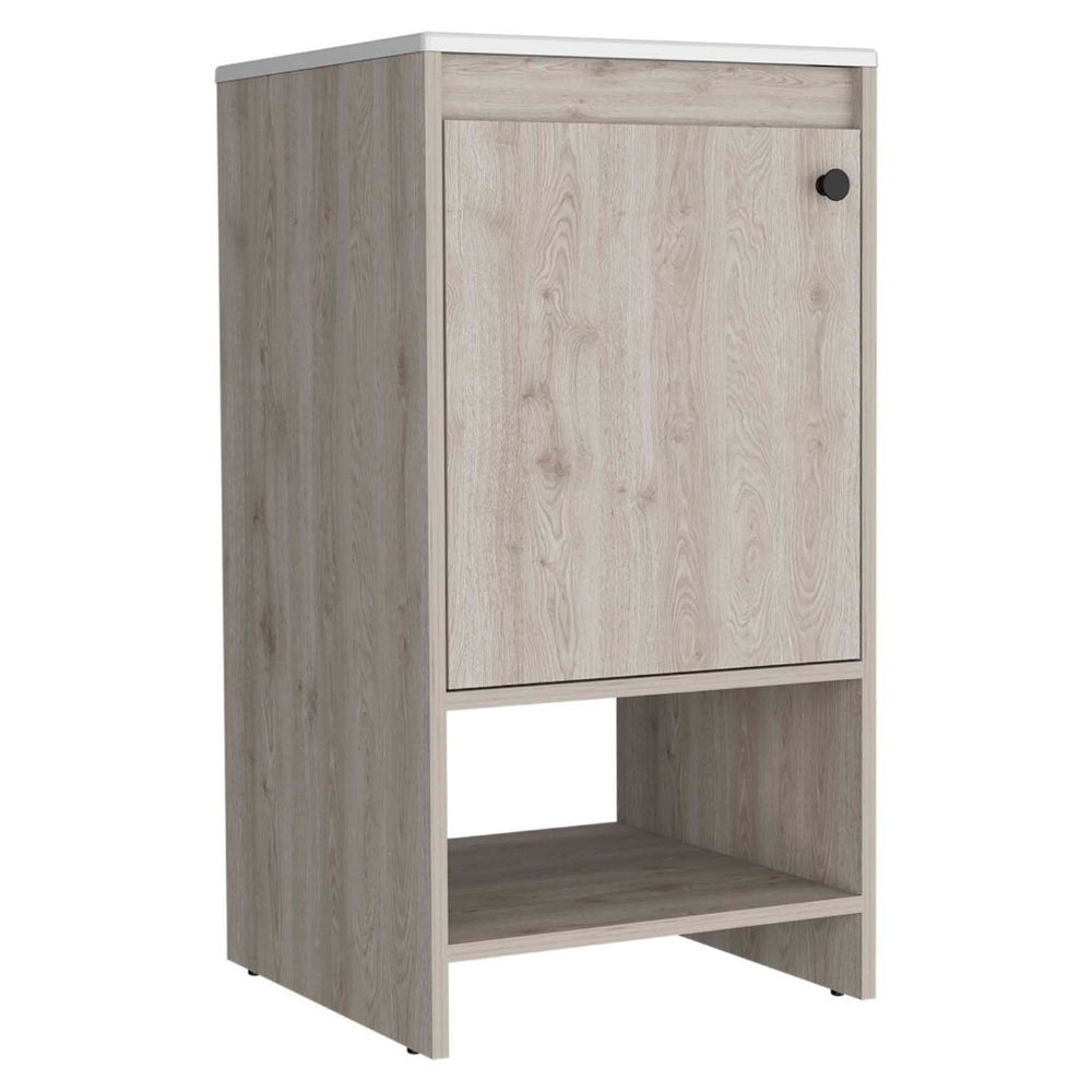 HomeRoots 18" Light Gray Wood Freestanding Bathroom Vanity with White Sink - Modern Design & Storage Solution 478247