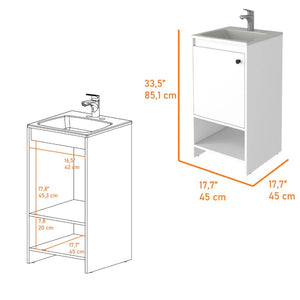 HomeRoots 18" Light Gray Wood Freestanding Bathroom Vanity with White Sink - Modern Design & Storage Solution 478247