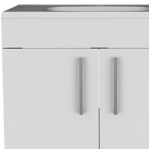 HomeRoots 24" White Wood Freestanding Double Door Bathroom Vanity with Integrated Sink for Small Spaces 478250