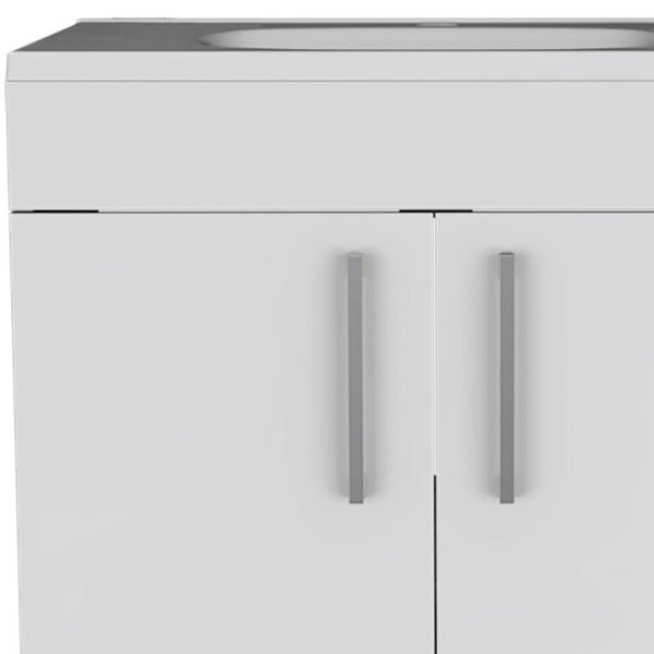 HomeRoots 24" White Wood Freestanding Double Door Bathroom Vanity with Integrated Sink for Small Spaces 478250