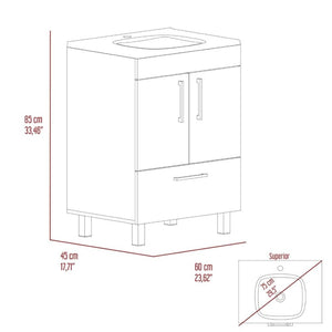 HomeRoots 24" White Wood Freestanding Double Door Bathroom Vanity with Integrated Sink for Small Spaces 478250