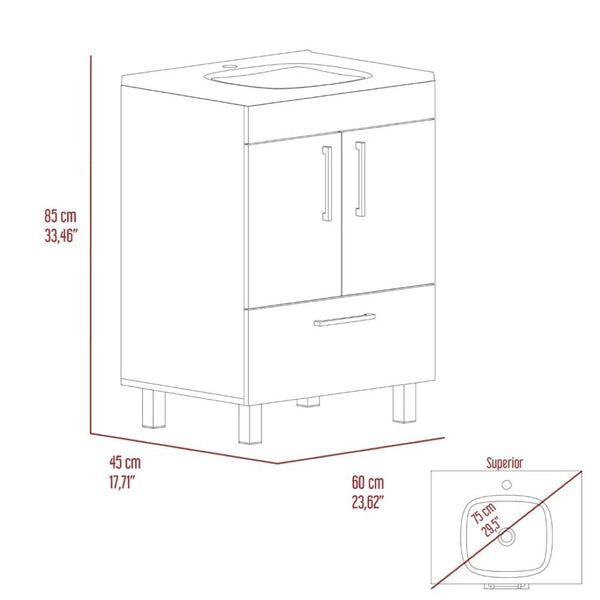 HomeRoots 24" White Wood Freestanding Double Door Bathroom Vanity with Integrated Sink for Small Spaces 478250