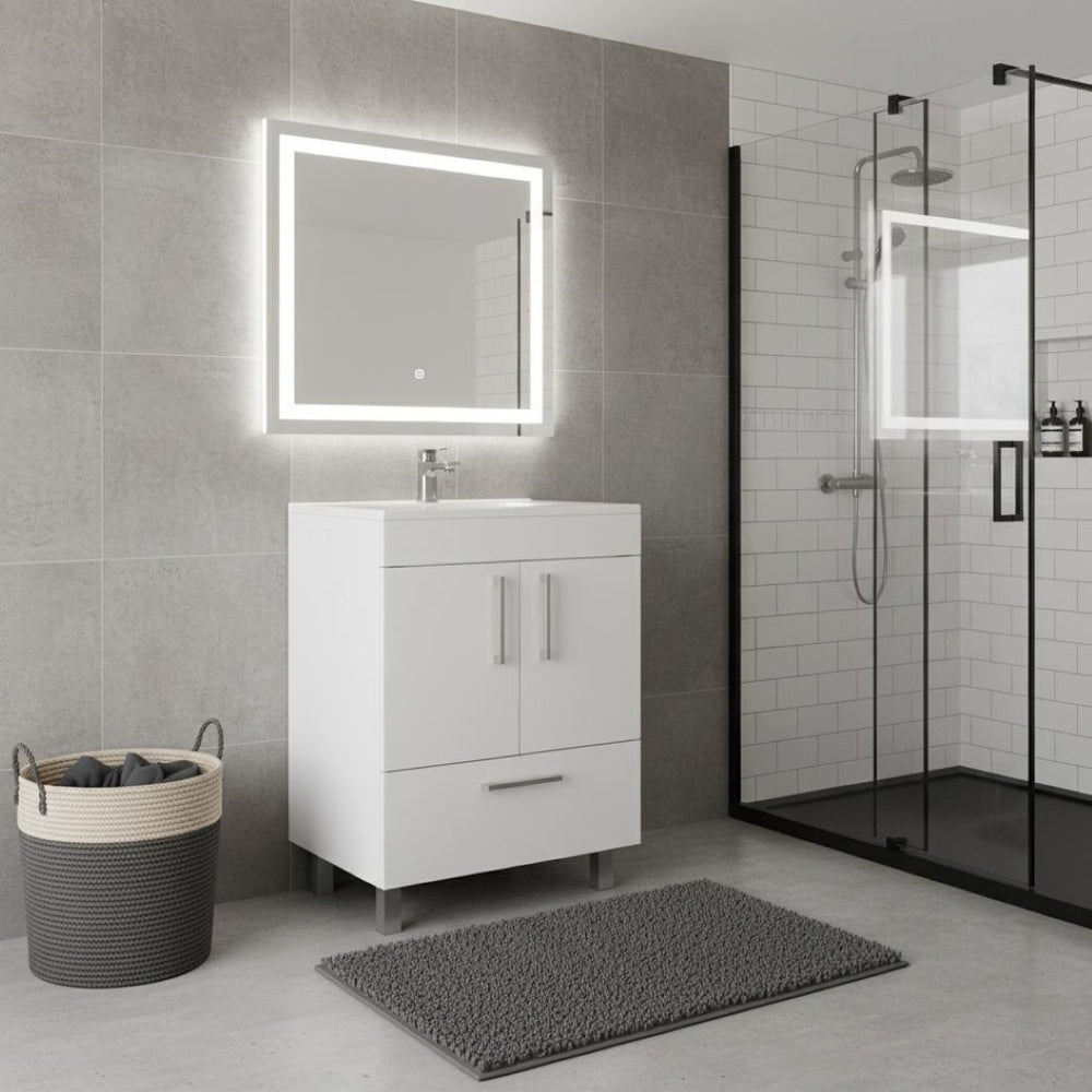 HomeRoots 24" White Wood Freestanding Double Door Bathroom Vanity with Integrated Sink for Small Spaces 478250