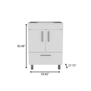 HomeRoots 24" White Wood Freestanding Double Door Bathroom Vanity with Integrated Sink for Small Spaces 478250