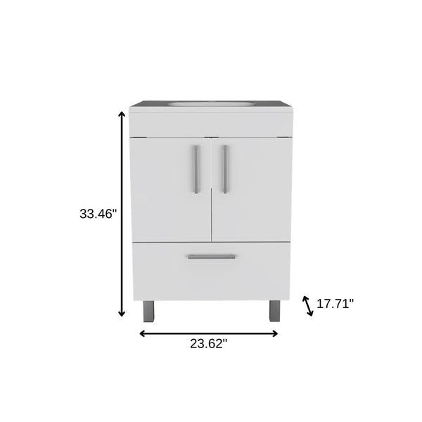 HomeRoots 24" White Wood Freestanding Double Door Bathroom Vanity with Integrated Sink for Small Spaces 478250