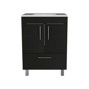HomeRoots 24" Stylish Black Freestanding Bathroom Vanity with Chic White Sink and Ample Storage Solutions 478251