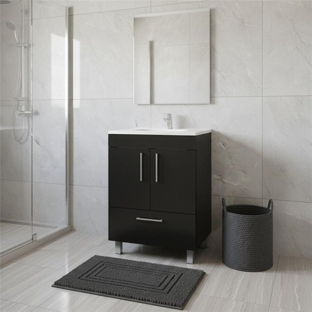 HomeRoots 24" Stylish Black Freestanding Bathroom Vanity with Chic White Sink and Ample Storage Solutions 478251