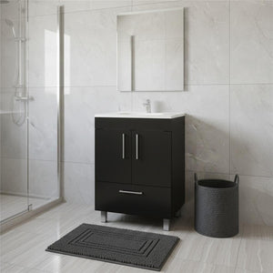 HomeRoots 24" Stylish Black Freestanding Bathroom Vanity with Chic White Sink and Ample Storage Solutions 478251