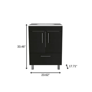 HomeRoots 24" Stylish Black Freestanding Bathroom Vanity with Chic White Sink and Ample Storage Solutions 478251