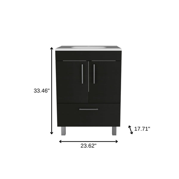 HomeRoots 24" Stylish Black Freestanding Bathroom Vanity with Chic White Sink and Ample Storage Solutions 478251