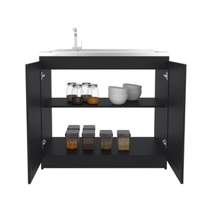 English Elm Zurich Freestanding Stainless Steel Utility Sink with Black Storage Cabinet for Garage B200S00432