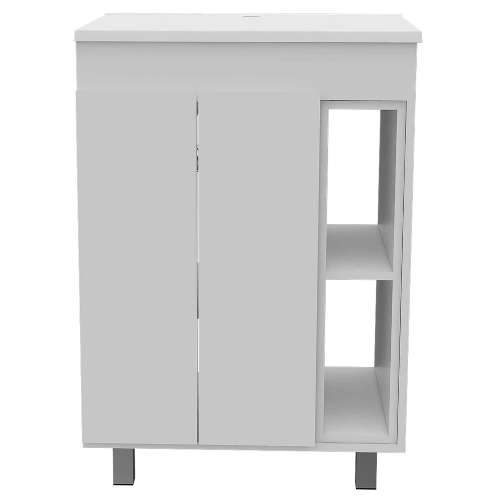 HomeRoots 24" Chic White Freestanding Double Door Bathroom Vanity with Integrated Sink for Stylish Storage 478253