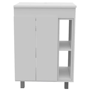 HomeRoots 24" Chic White Freestanding Double Door Bathroom Vanity with Integrated Sink for Stylish Storage 478253