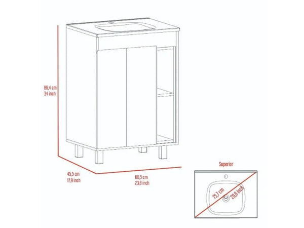 HomeRoots 24" Chic White Freestanding Double Door Bathroom Vanity with Integrated Sink for Stylish Storage 478253