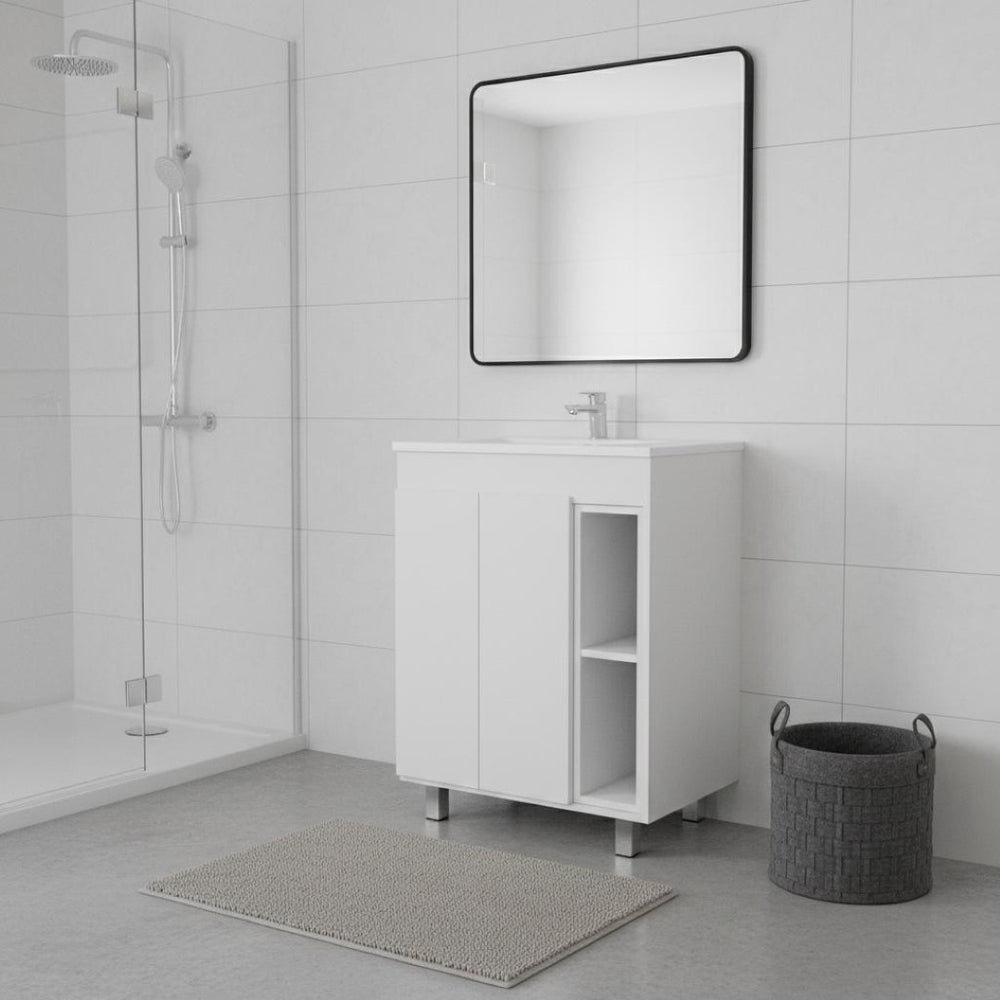 HomeRoots 24" Chic White Freestanding Double Door Bathroom Vanity with Integrated Sink for Stylish Storage 478253