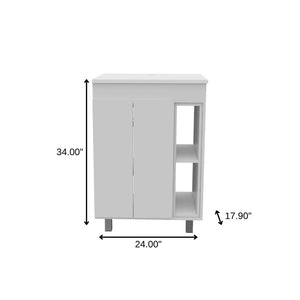HomeRoots 24" Chic White Freestanding Double Door Bathroom Vanity with Integrated Sink for Stylish Storage 478253