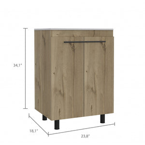HomeRoots 24" Oak Wood Freestanding Vanity with Soft-Close Doors & White Sink for Stylish Bathroom Retreat 478254