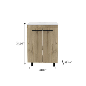 HomeRoots 24" Oak Wood Freestanding Vanity with Soft-Close Doors & White Sink for Stylish Bathroom Retreat 478254
