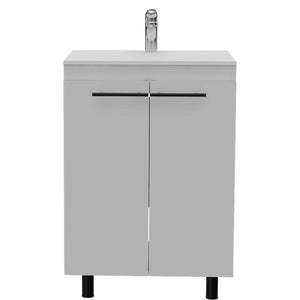 HomeRoots 24" Elegant White Freestanding Double Door Bathroom Vanity with Integrated Sink & Storage Solutions 478255