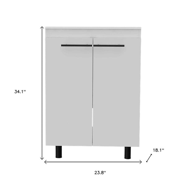 HomeRoots 24" Elegant White Freestanding Double Door Bathroom Vanity with Integrated Sink & Storage Solutions 478255