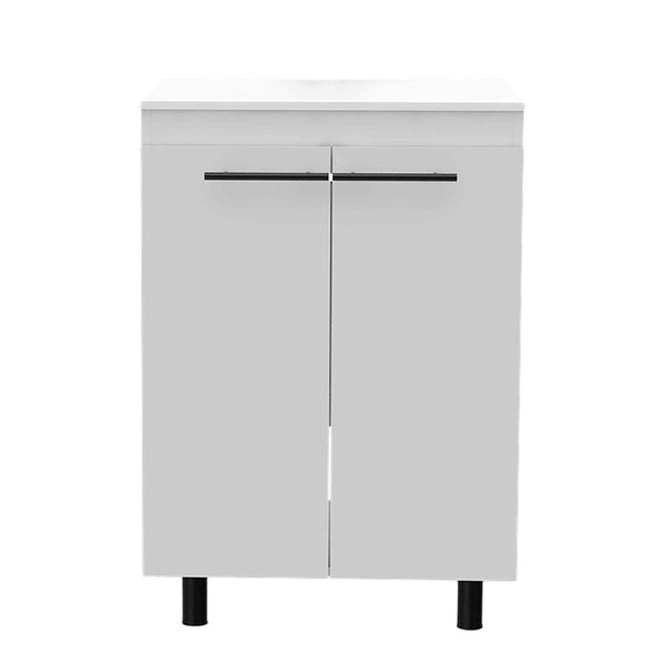 HomeRoots 24" Elegant White Freestanding Double Door Bathroom Vanity with Integrated Sink & Storage Solutions 478255