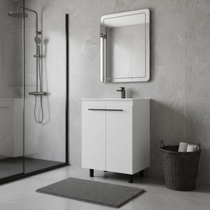 HomeRoots 24" Elegant White Freestanding Double Door Bathroom Vanity with Integrated Sink & Storage Solutions 478255