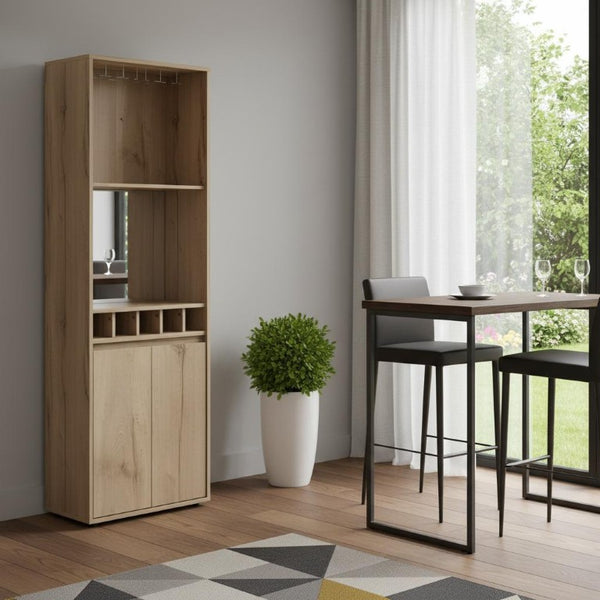 23 Inch Solid Oak Wood Bar Cabinet Dual Door Storage for Living or Dining Room