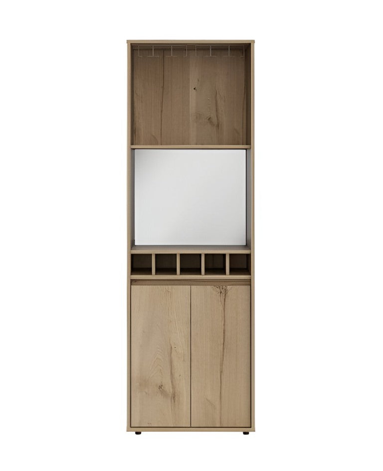HomeRoots 23 Inch Solid Oak Wood Bar Cabinet Dual Door Storage for Living or Dining Room 478257