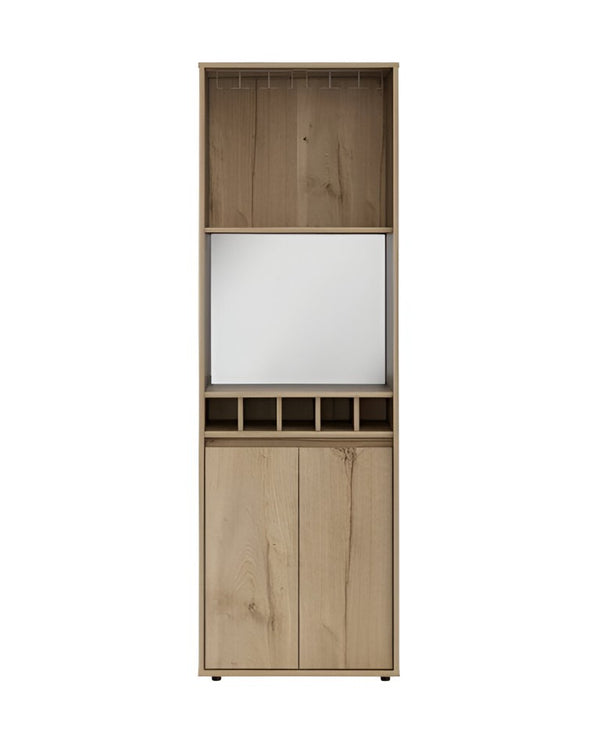 HomeRoots 23 Inch Solid Oak Wood Bar Cabinet Dual Door Storage for Living or Dining Room 478257