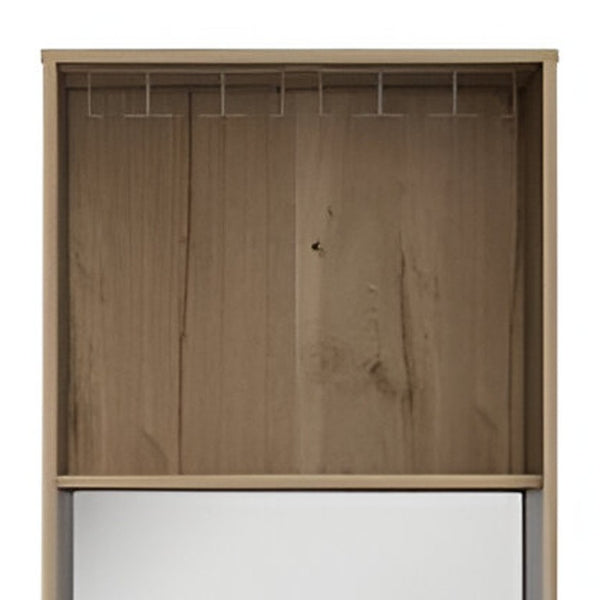 23 Inch Solid Oak Wood Bar Cabinet Dual Door Storage for Living or Dining Room