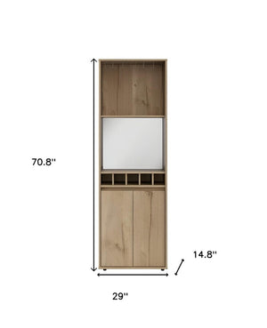23 Inch Solid Oak Wood Bar Cabinet Dual Door Storage for Living or Dining Room