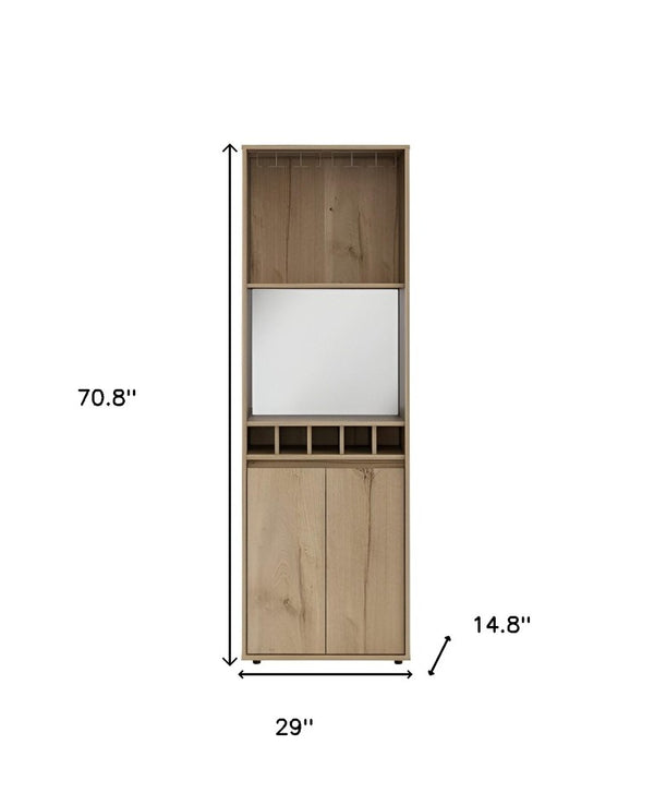 23 Inch Solid Oak Wood Bar Cabinet Dual Door Storage for Living or Dining Room