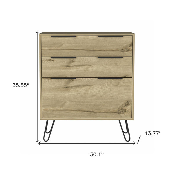 Homeroots 30" Brown And Black Three Drawer Dresser  Manufactured Wood 478261