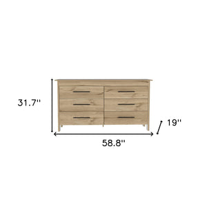 Homeroots 59" Natural And Black Six Drawer Double Dresser  Manufactured Wood 478265