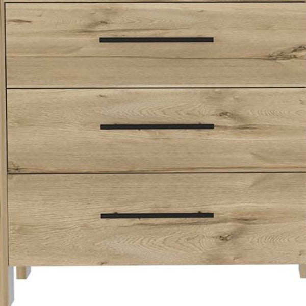 Homeroots 59" Natural And Black Six Drawer Double Dresser  Manufactured Wood 478265