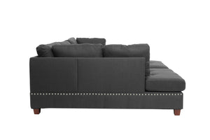 English Elm 3-PC Sectional Blue Gray Fabric Sofa Set with Reversible Chaise, Ottoman & Wood Frame, 104"W x 35"H B089S00113